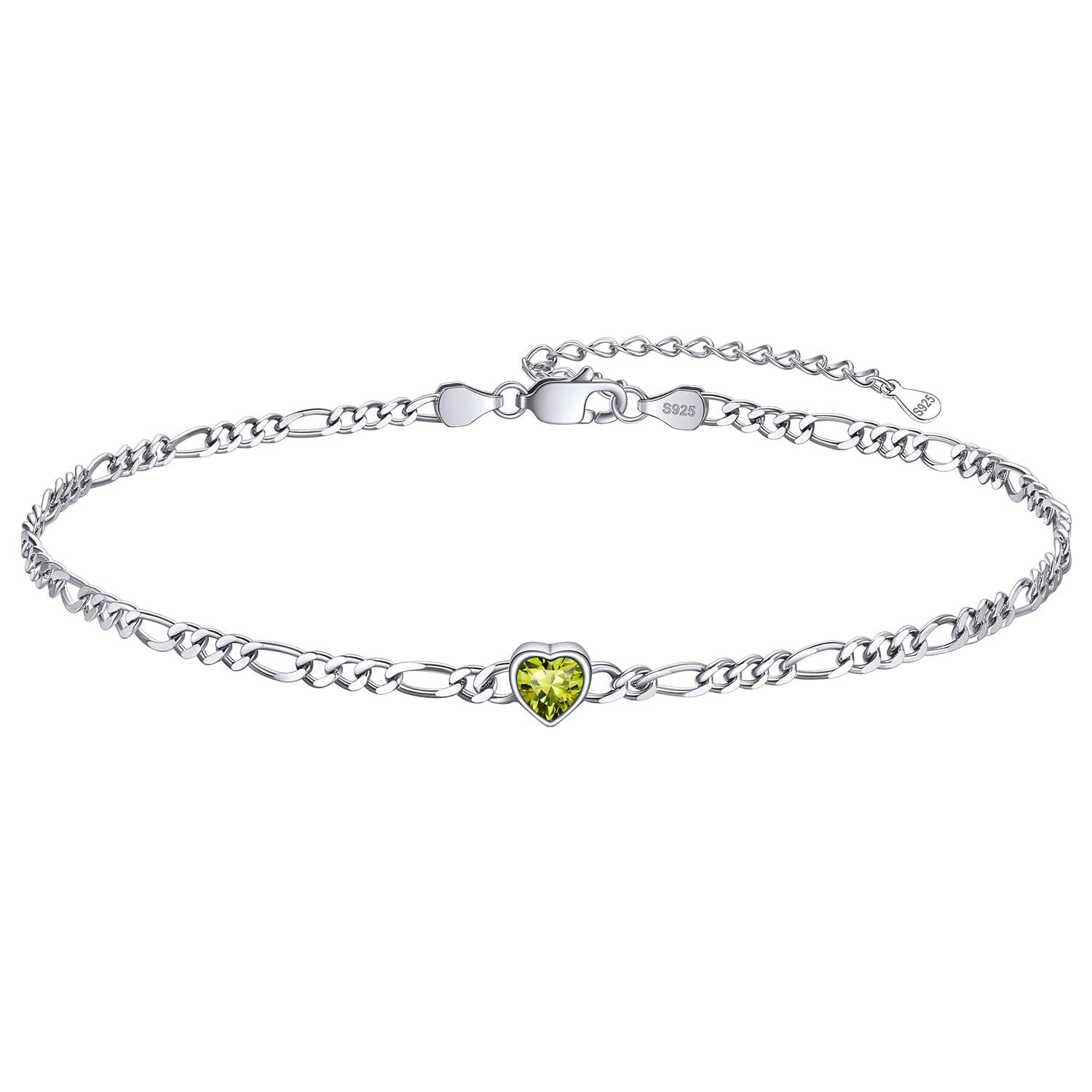 Personalized Sterling Silver Birthstone Dainty Heart Anklet for