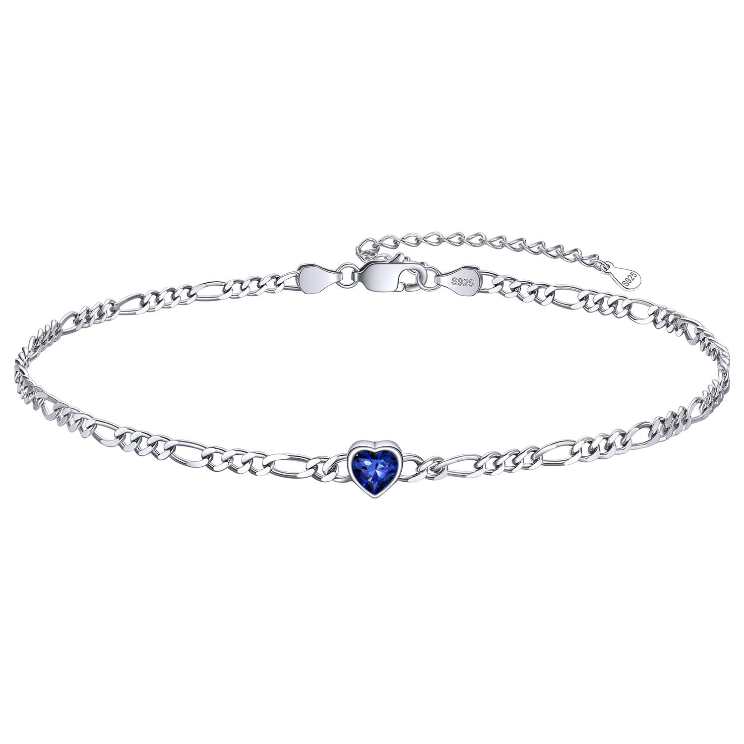 Personalized Sterling Silver Birthstone Dainty Heart Anklet for