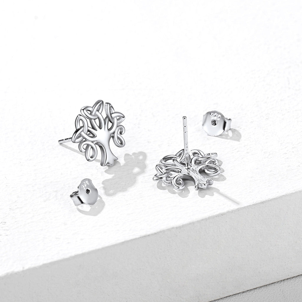 Silver Celtic Knot Tree of Life Stud Earrings for