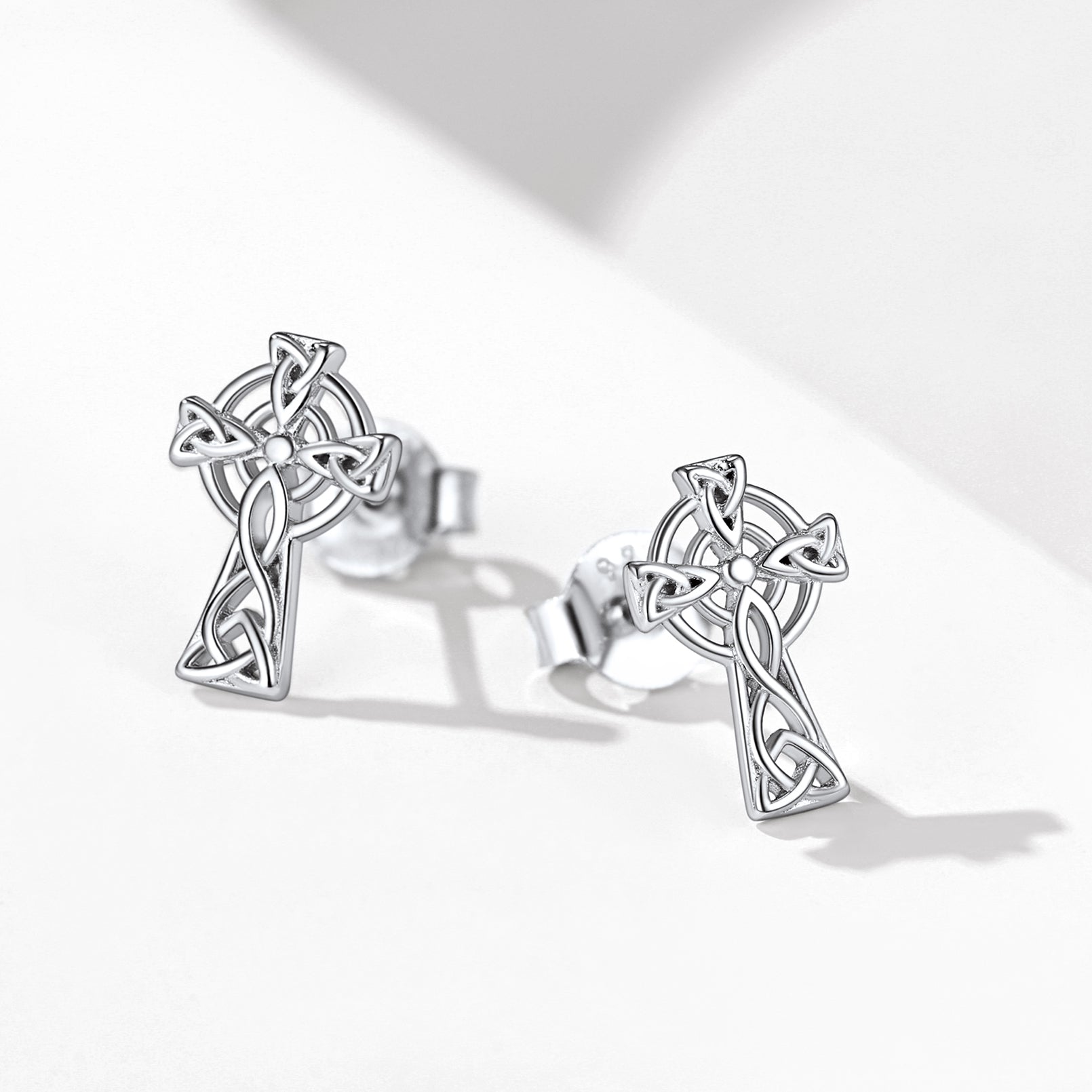 Silver Celtic Cross Stud Earrings for