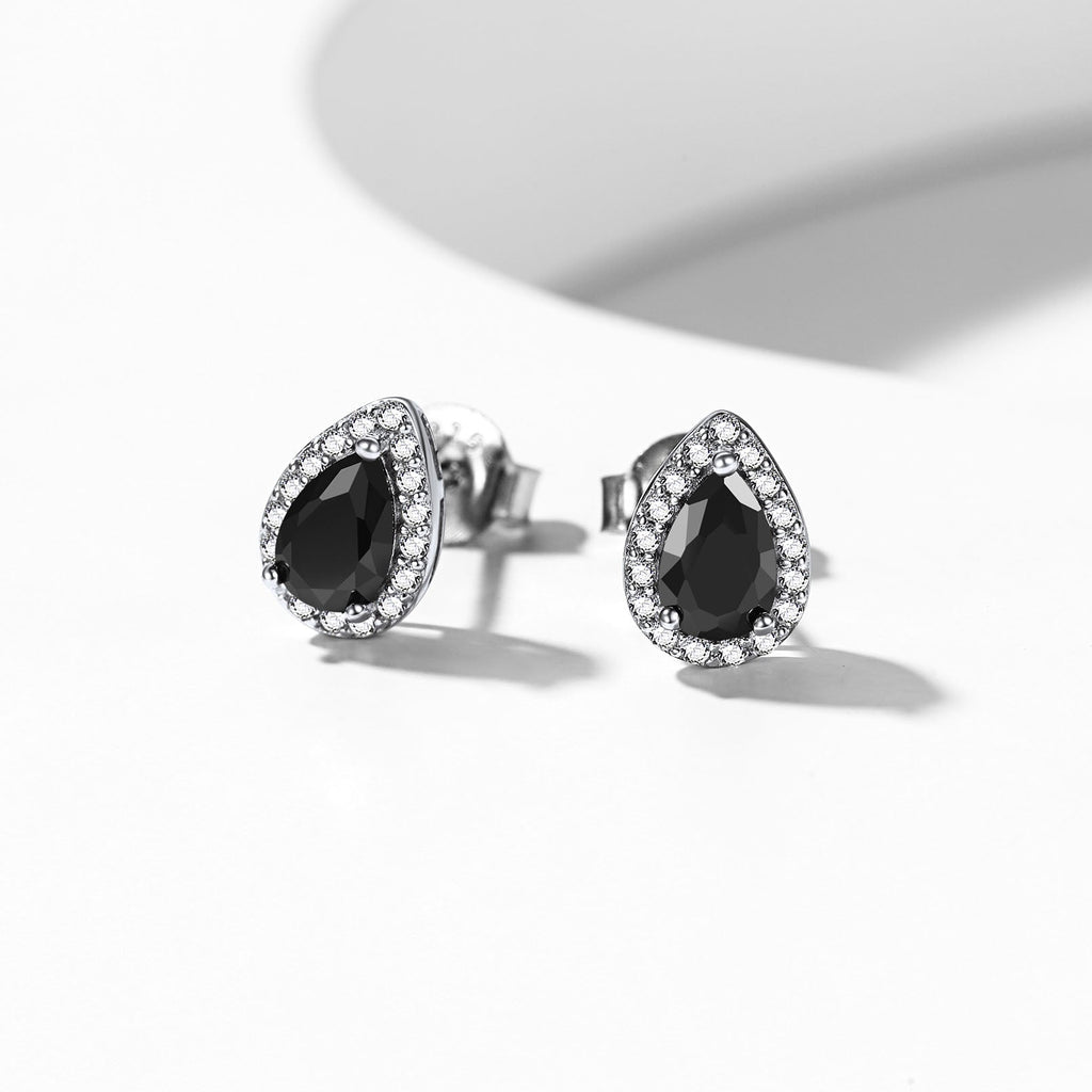 Silver Birthstone Teardrop Halo Stud Earrings for