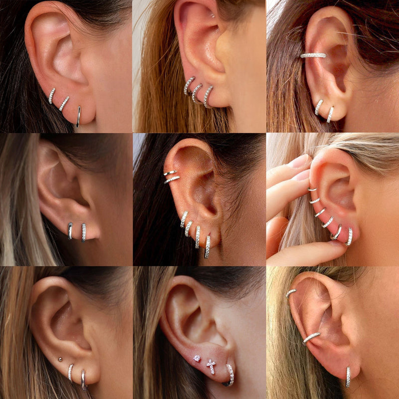 Sparkling Diamond Cartilage Huggie Hoop Earrings for in Sterling Silver