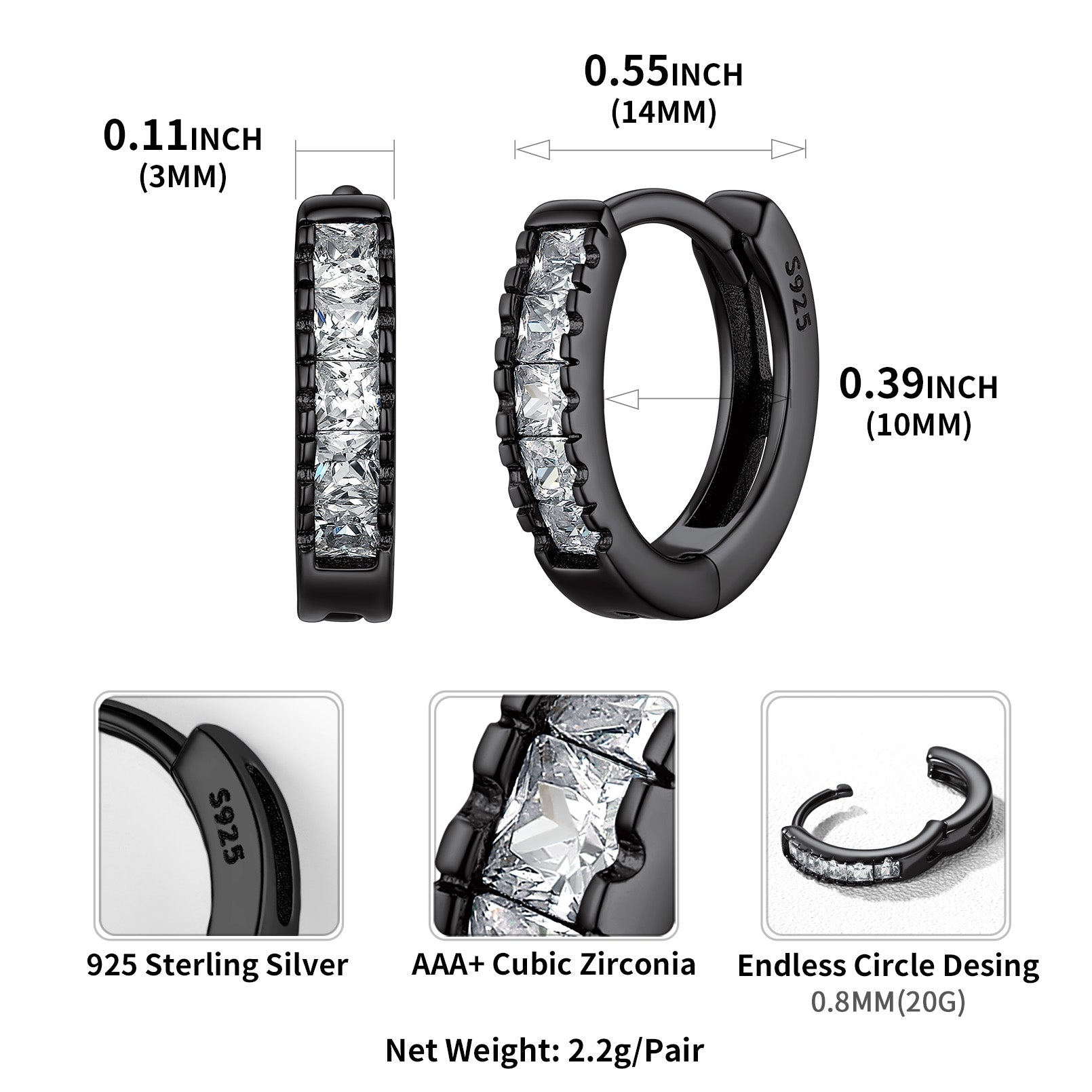 Hypoallergenic Cz Huggie Hoop Earrings for