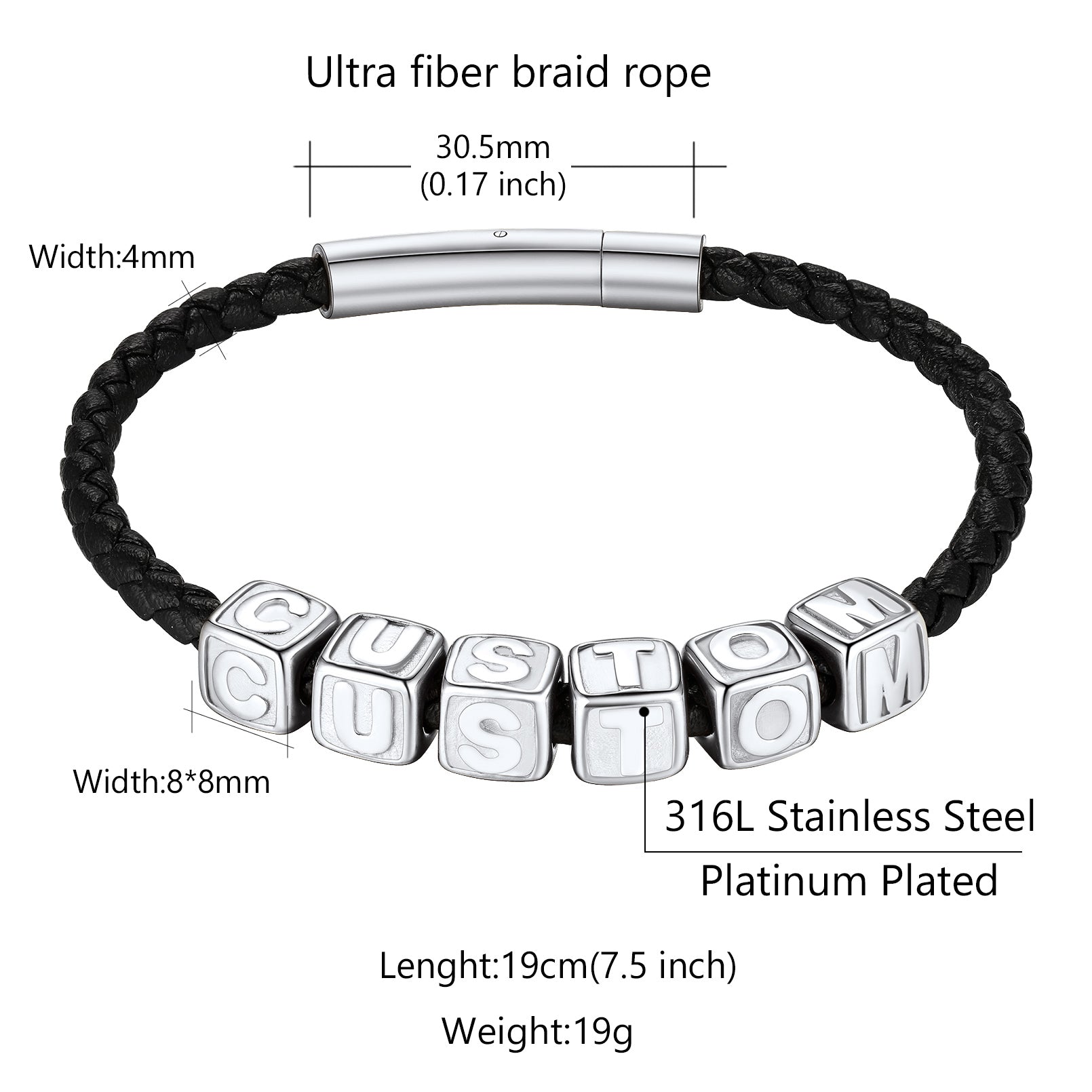 Personalized Initial Beaded Braided Leather Rope Bracelet for