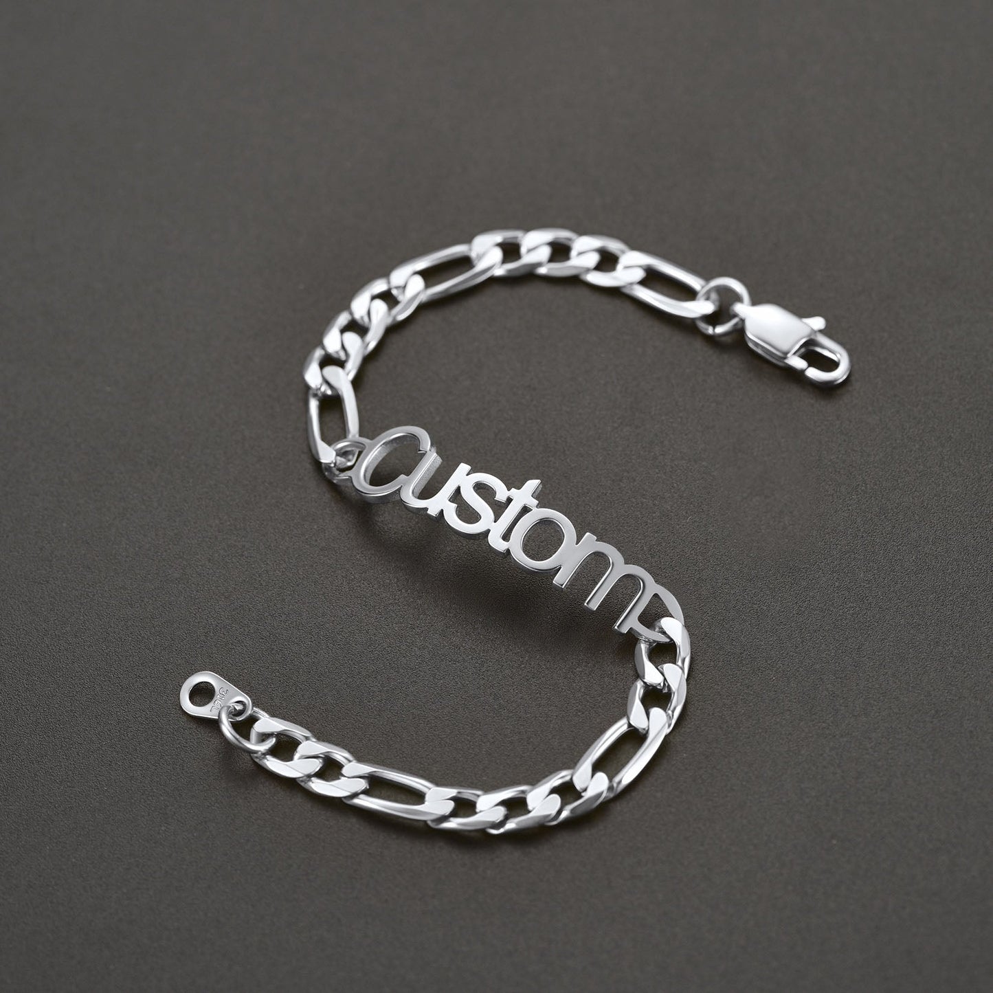 Engraved Name 6mm Figaro Link Chain Bracelet Gift for