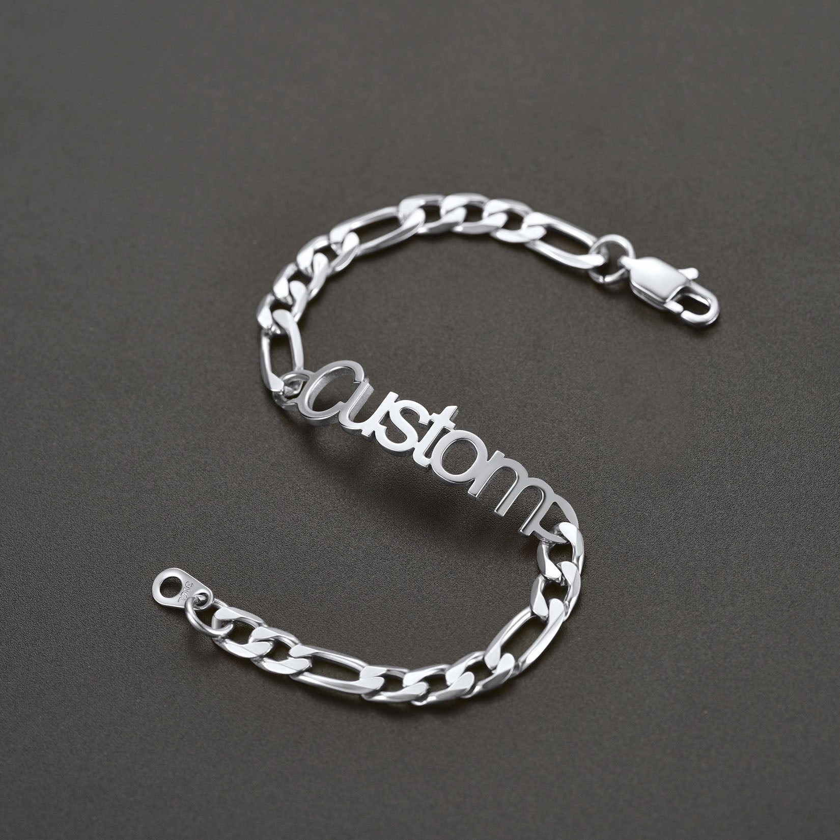 Engraved Name 6mm Figaro Link Chain Bracelet Gift for