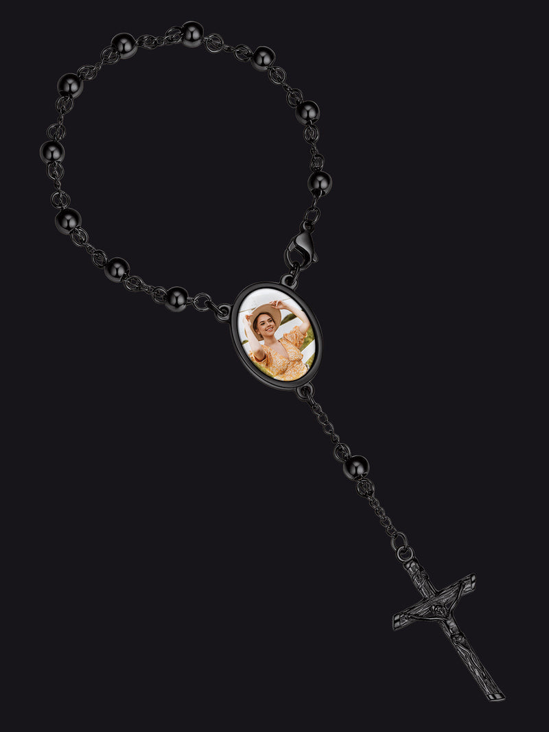 Custom Picture Rosary Beads Bracelets With Cross for