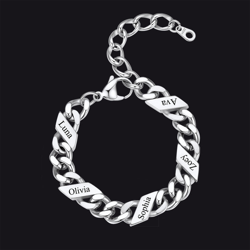 Custom Engraved Name Cuban Link Chain Bracelet for