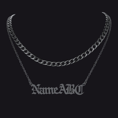 Cuban Chain & Personalized Name Layered Necklaces Set for