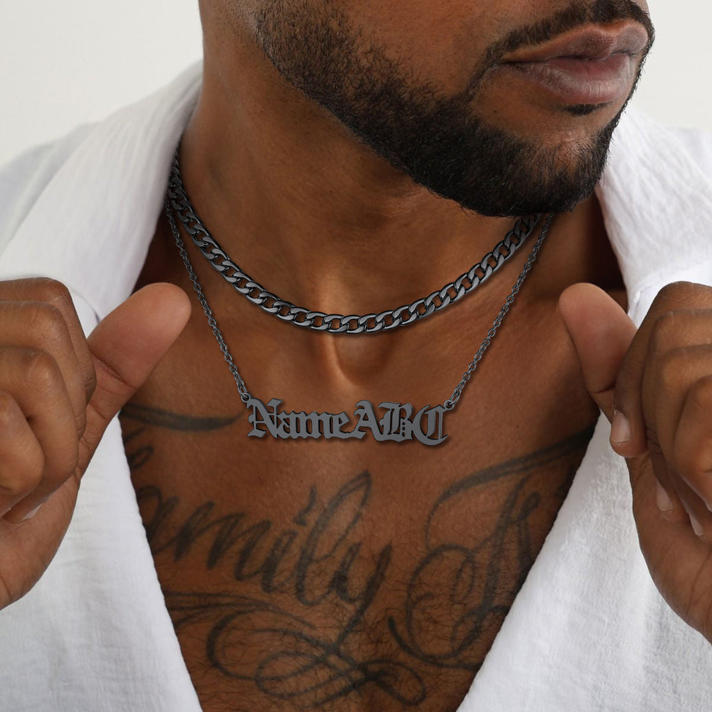 Cuban Chain & Personalized Name Layered Necklaces Set for