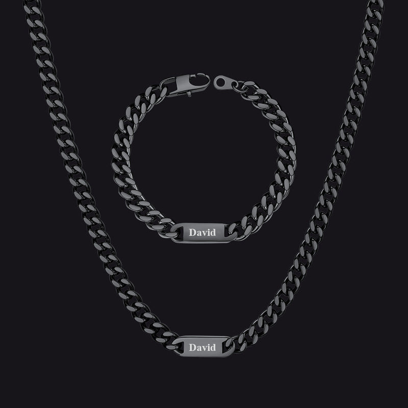 5/7mm Engraved Name Cuban Chain & Bracelet Gift Set for