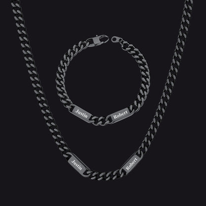 5/7mm Engraved Name Cuban Chain & Bracelet Gift Set for