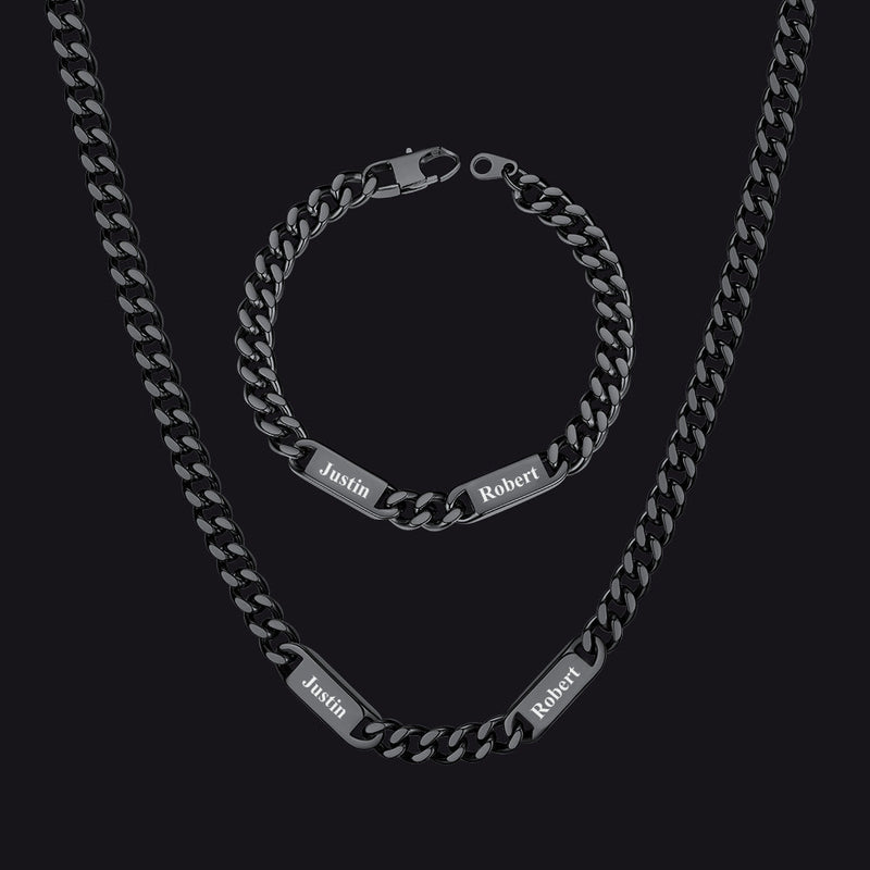 5/7mm Engraved Name Cuban Chain & Bracelet Gift Set for