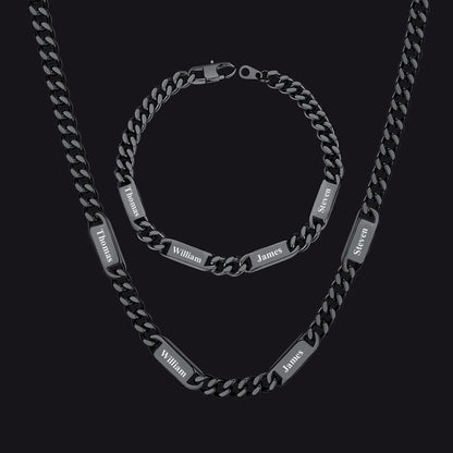 5/7mm Engraved Name Cuban Chain & Bracelet Gift Set for
