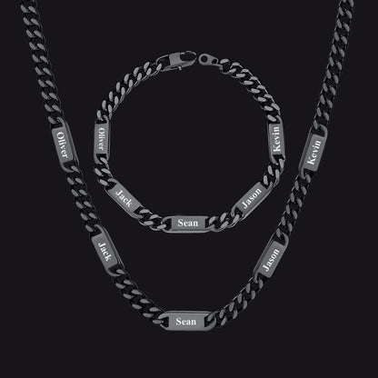 5/7mm Engraved Name Cuban Chain & Bracelet Gift Set for