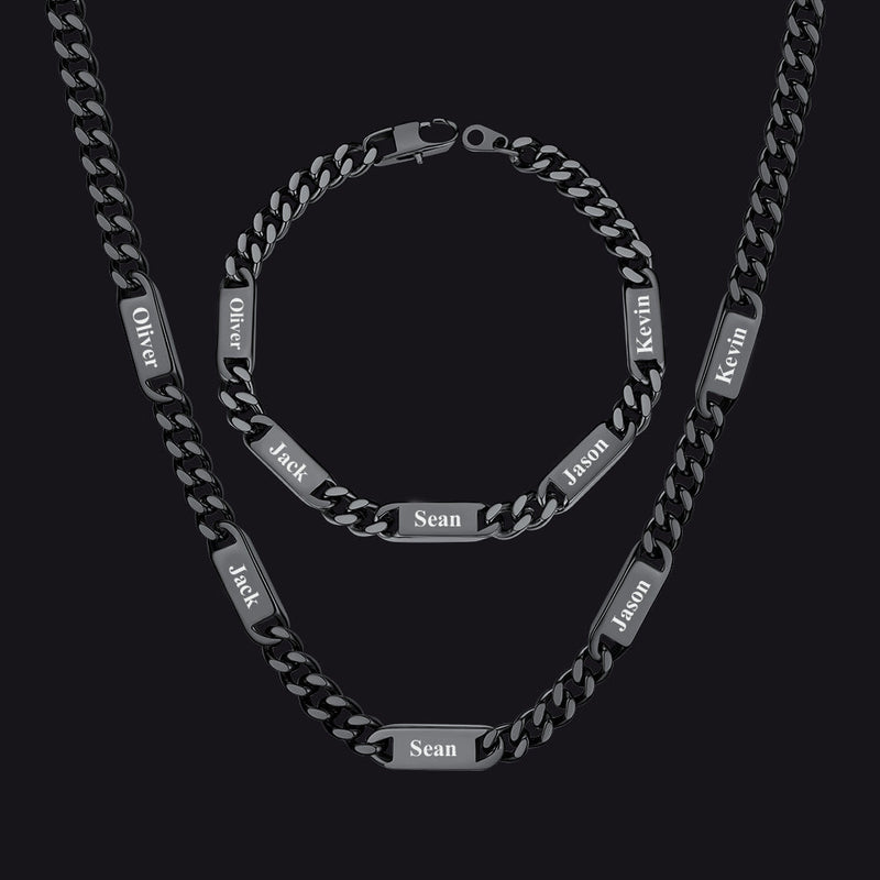 5/7mm Engraved Name Cuban Chain & Bracelet Gift Set for