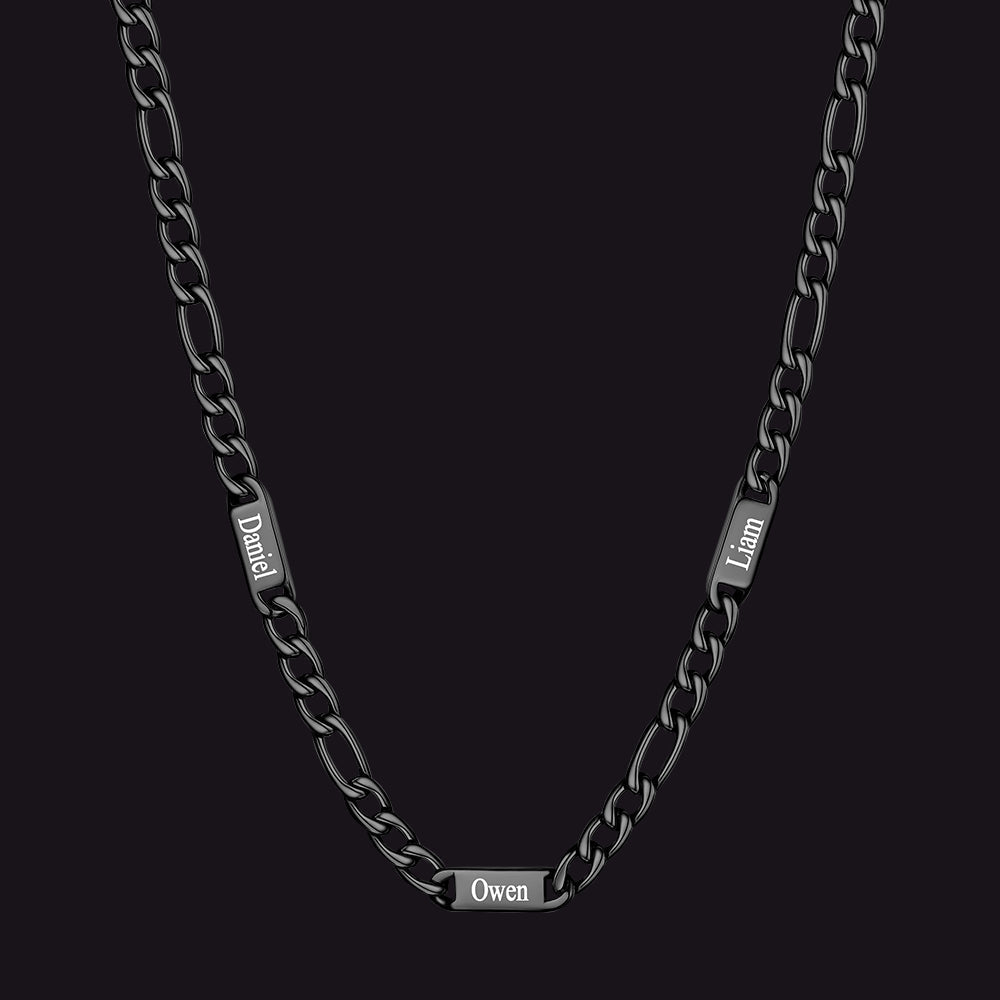 Customized Figaro Chain Engraved Name Necklace for Husband Gift