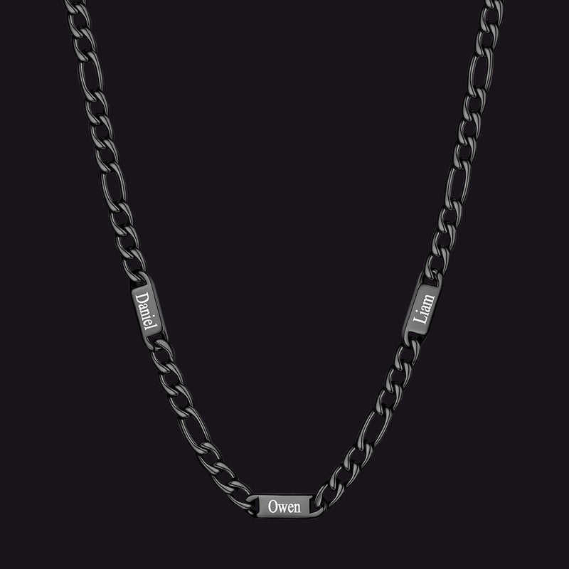 Customized Figaro Chain Engraved Name Necklace for Husband Gift