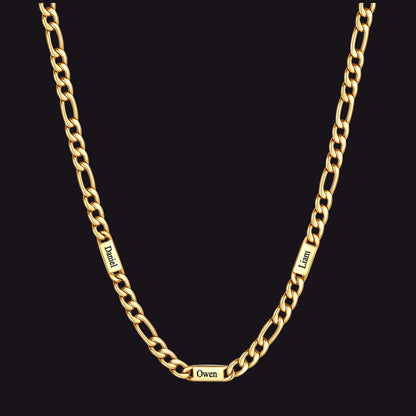 Customized Figaro Chain Engraved Name Necklace for Husband Gift