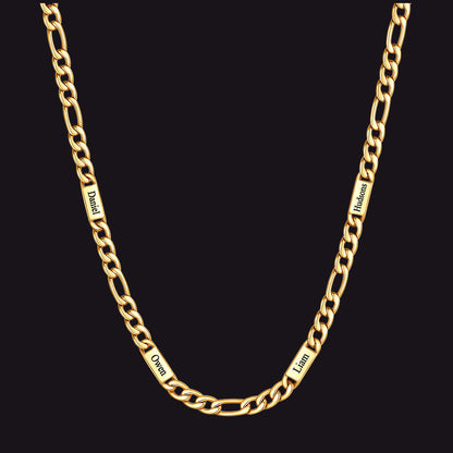 Customized Figaro Chain Engraved Name Necklace for Husband Gift