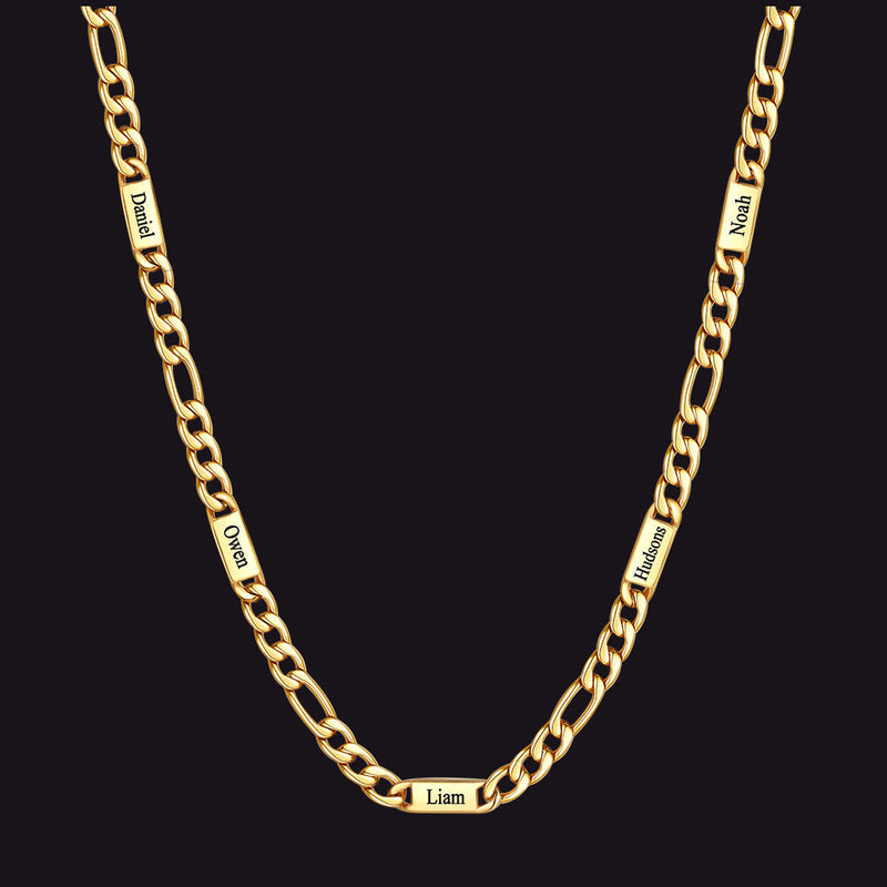 Customized Figaro Chain Engraved Name Necklace for Husband Gift