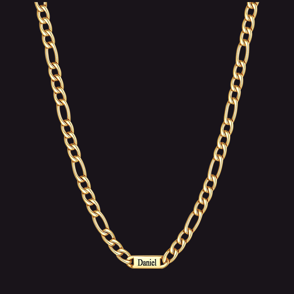Customized Figaro Chain Engraved Name Necklace for Husband Gift