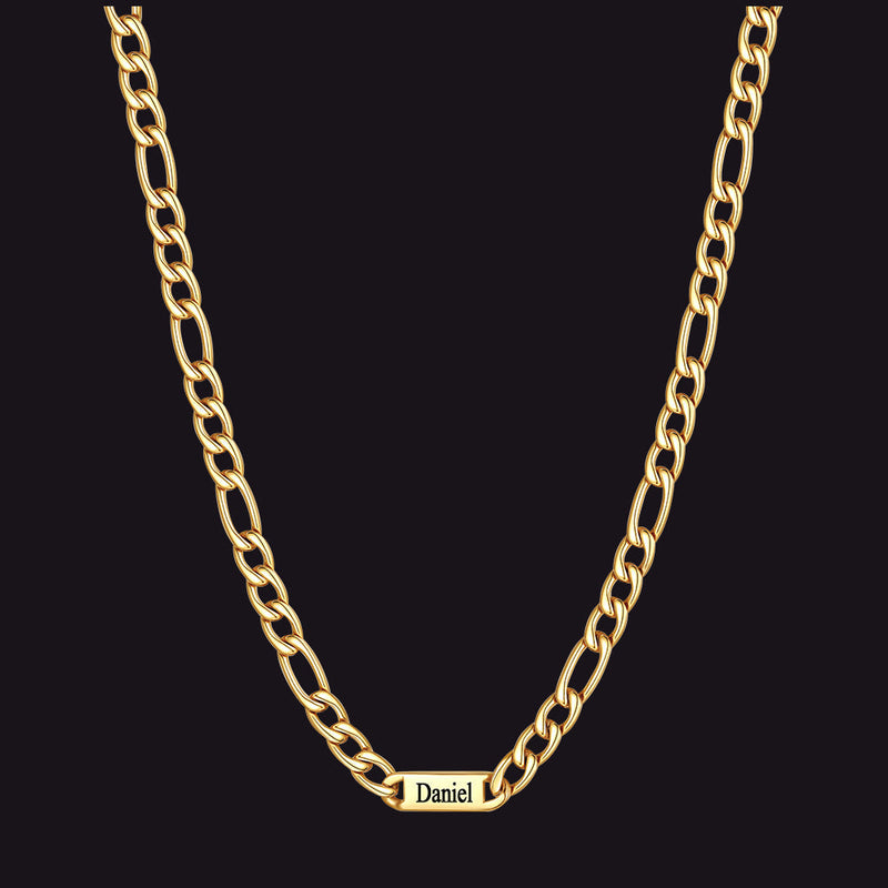 Customized Figaro Chain Engraved Name Necklace for Husband Gift
