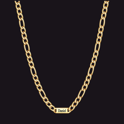 Customized Figaro Chain Engraved Name Necklace for Husband Gift