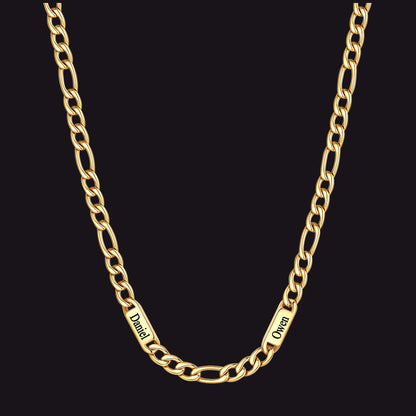 Customized Figaro Chain Engraved Name Necklace for Husband Gift