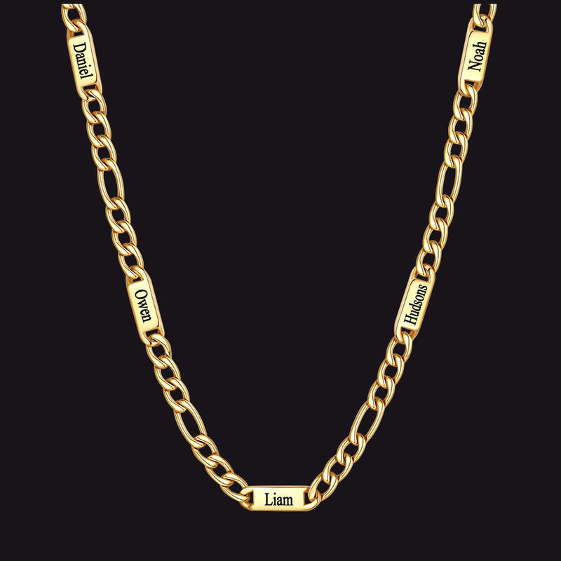 Customized Figaro Chain Engraved Name Necklace for Husband Gift