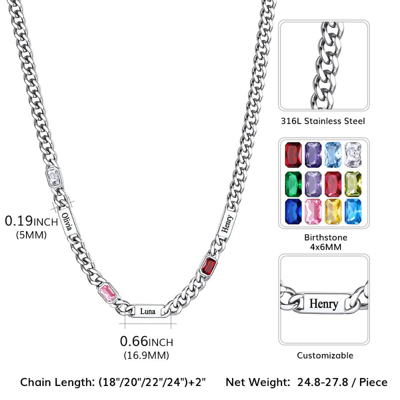 Customized Birthstone Cuban Chain Necklace With Name for