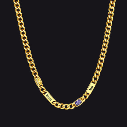 Customized Birthstone Cuban Chain Necklace With Name for