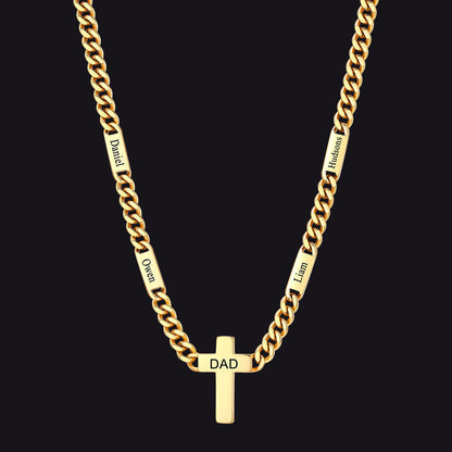 Custom Cross Cuban Link Chain Necklace With Engraved Name for 5/7mm