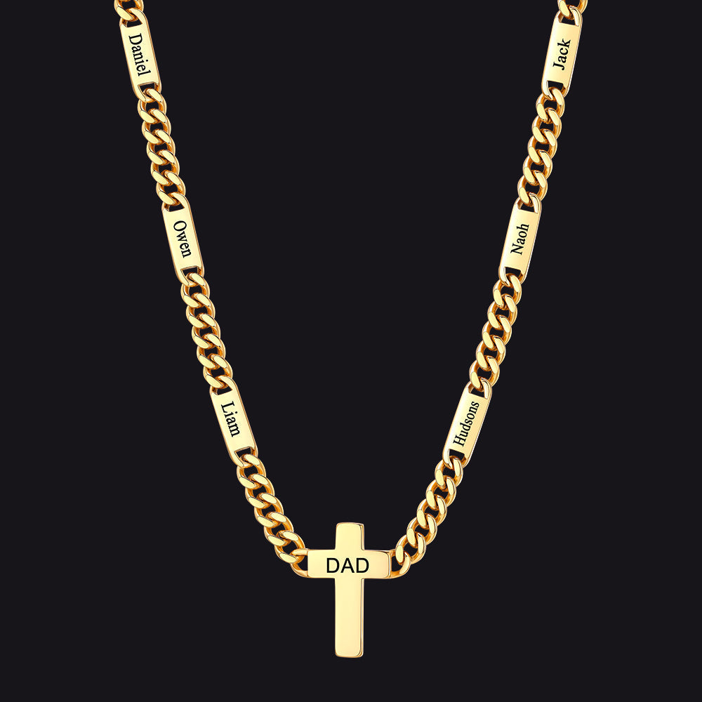 Custom Cross Cuban Link Chain Necklace With Engraved Name for 5/7mm