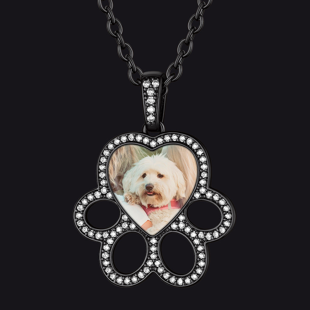 Personalized Picture Dog Paw Necklace With Cz for Pet Lover