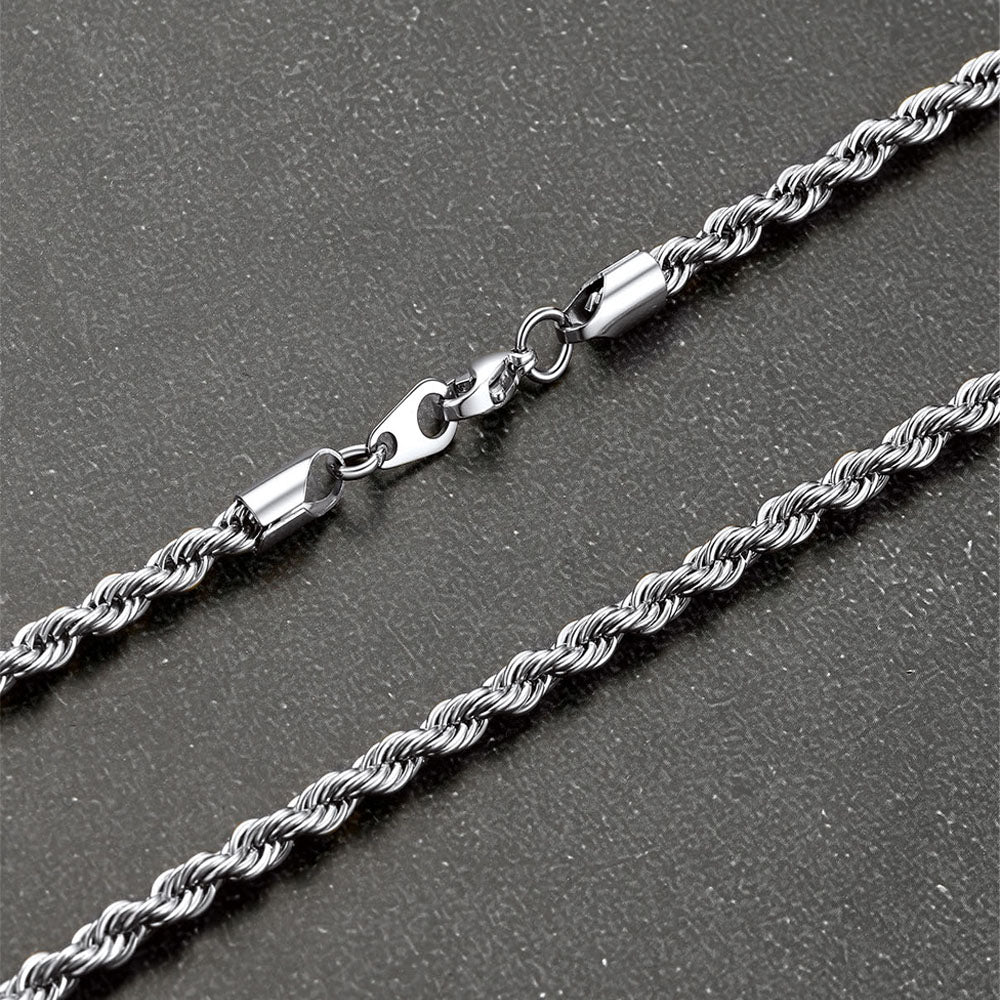 Twisted Rope Link Chain Stainless Steel Necklace for
