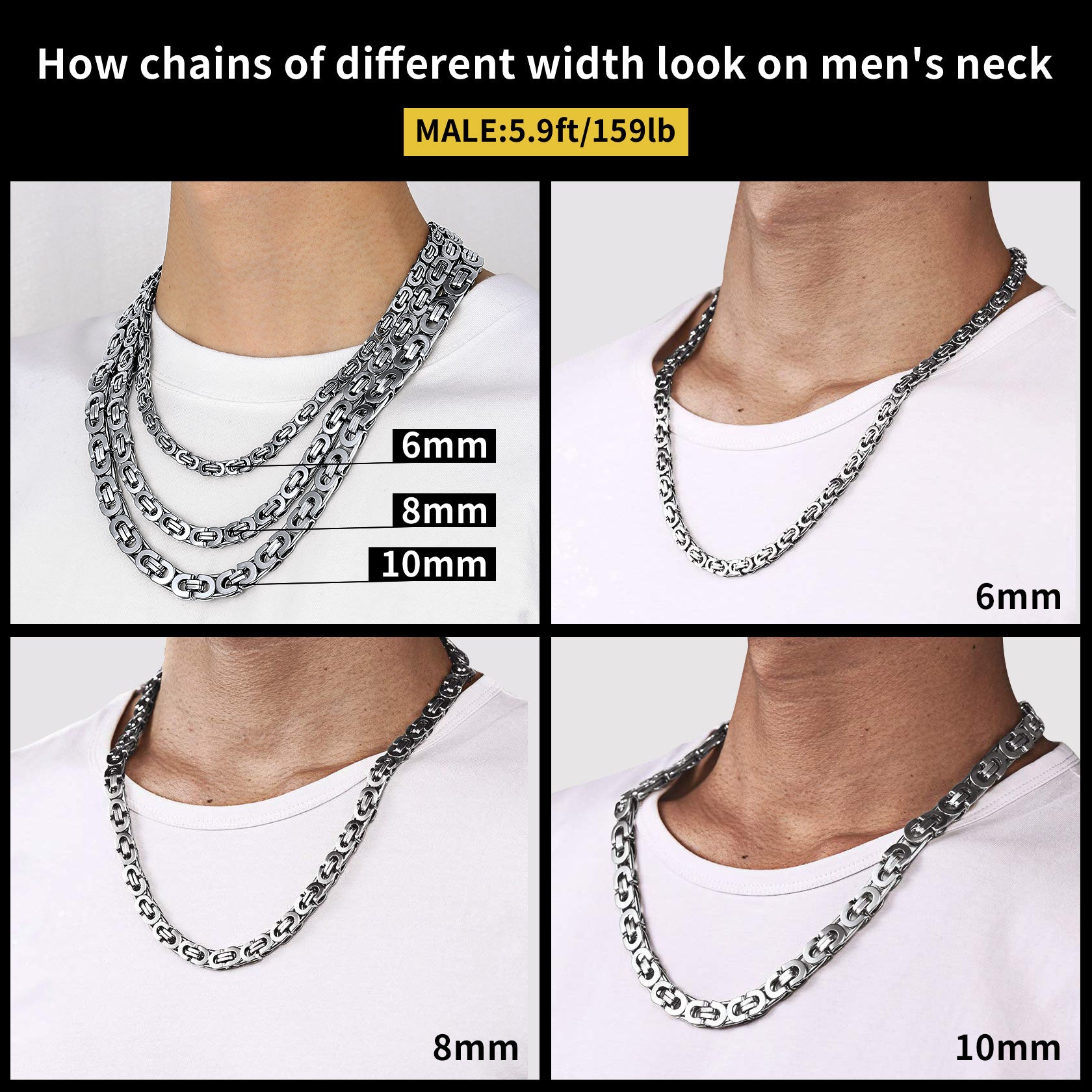 Byzantine Link Chain Stainlss Steel Necklace for