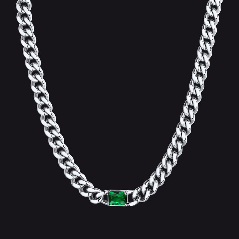 7mm Cuban Link Choker Necklace With Birthstone for
