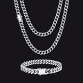 Engraved Cuban Chain & Bracelet Jewelry Set for , 7/9/12mm