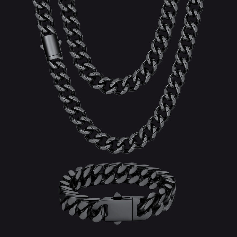 Engraved Cuban Chain & Bracelet Jewelry Set for , 7/9/12mm