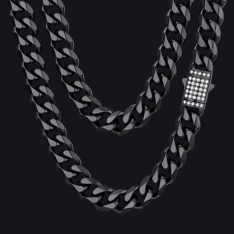 Cz Clasp Cuban Chain Necklace for , Hip Hop Jewelry 6/9/12mm Width