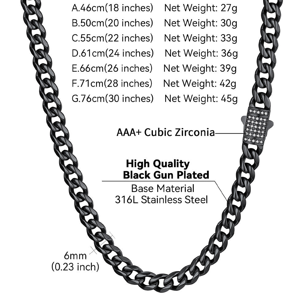 Cz Clasp Cuban Chain Necklace for , Hip Hop Jewelry 6/9/12mm Width