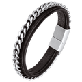 Customized Black Braided Leather Bracelet Cuff With Chain for Son