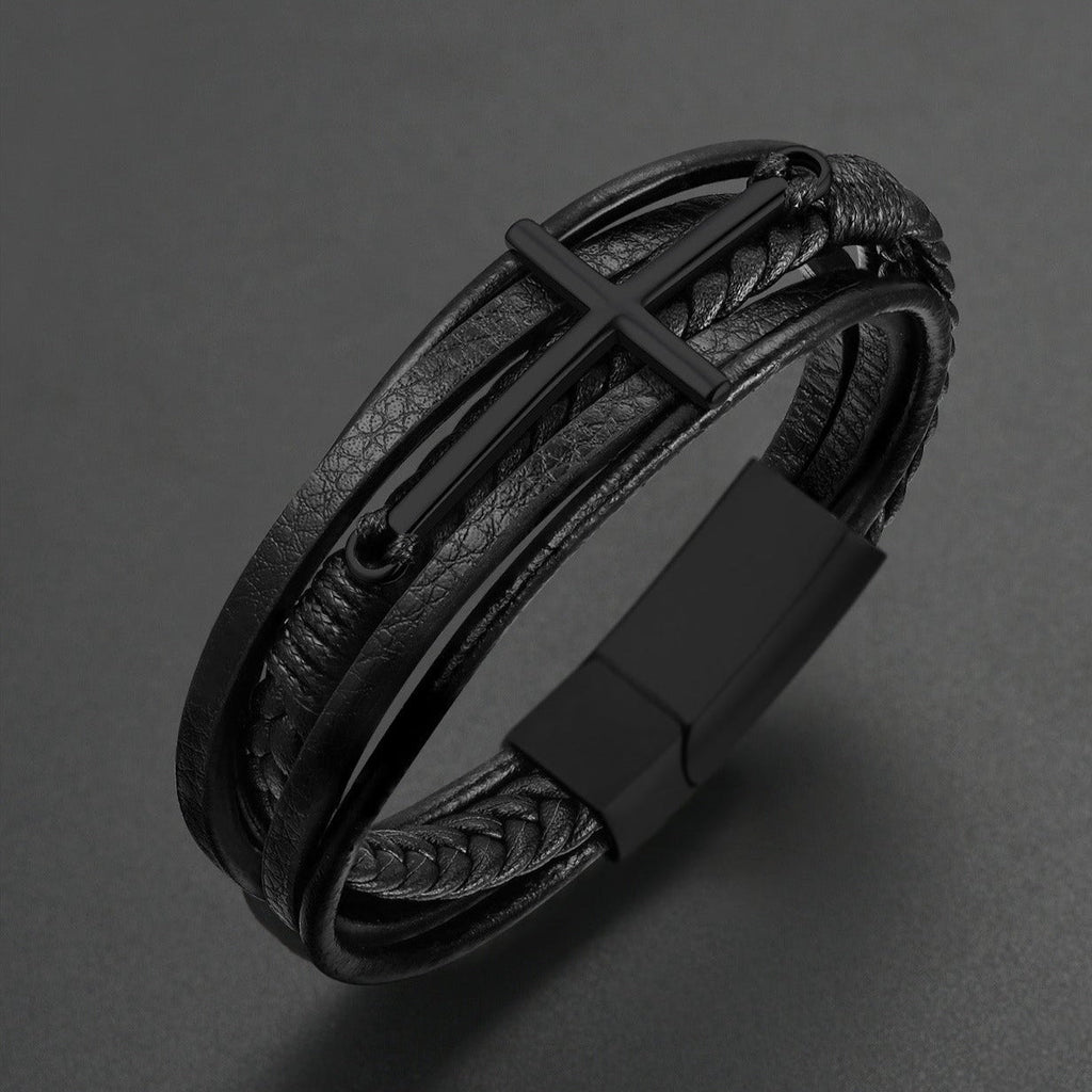 Christian Cross Multi-layer Braided Leather Bracelet for