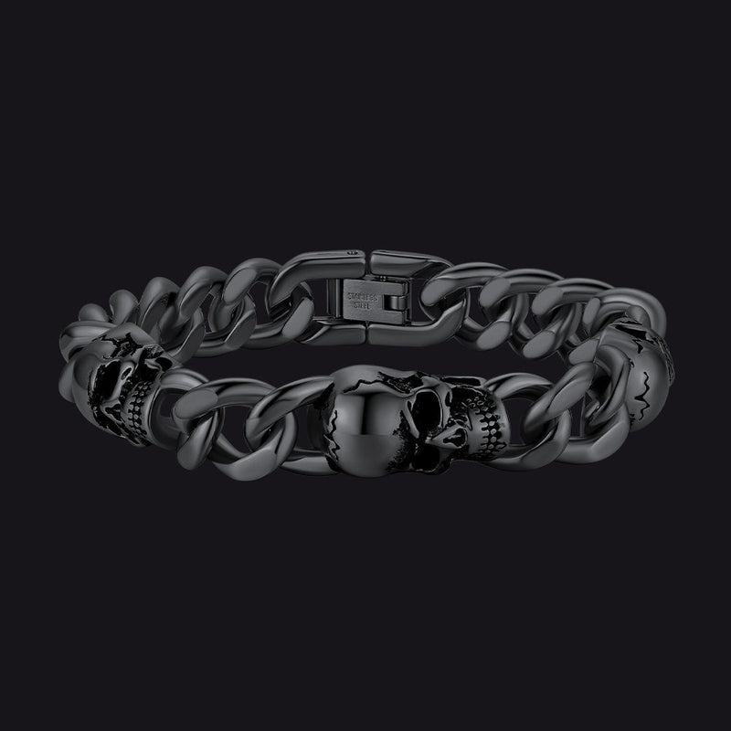 Gothic Skull Thick Cuban Chain Link Bracelet Halloween Gift for