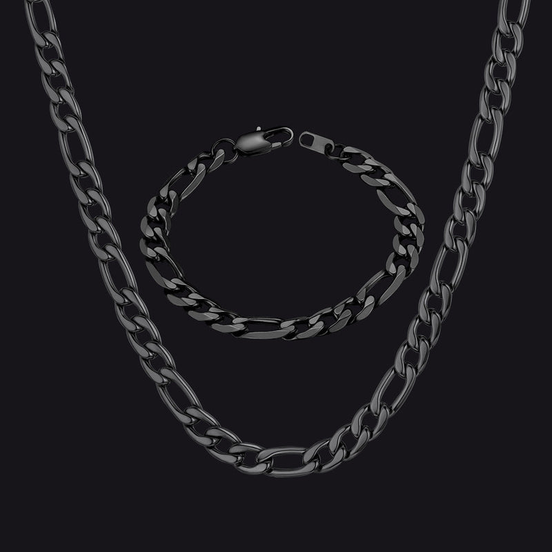 8mm Figaro Link Chain & Bracelet Bundle Set for