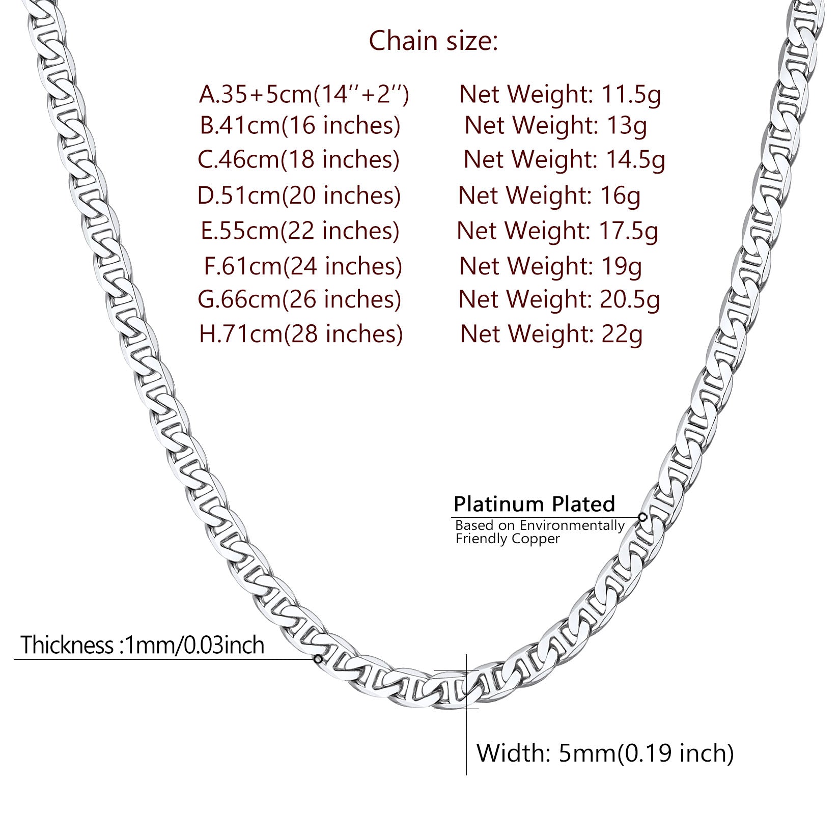 5mm Anchor Marine Chain Link Necklace for