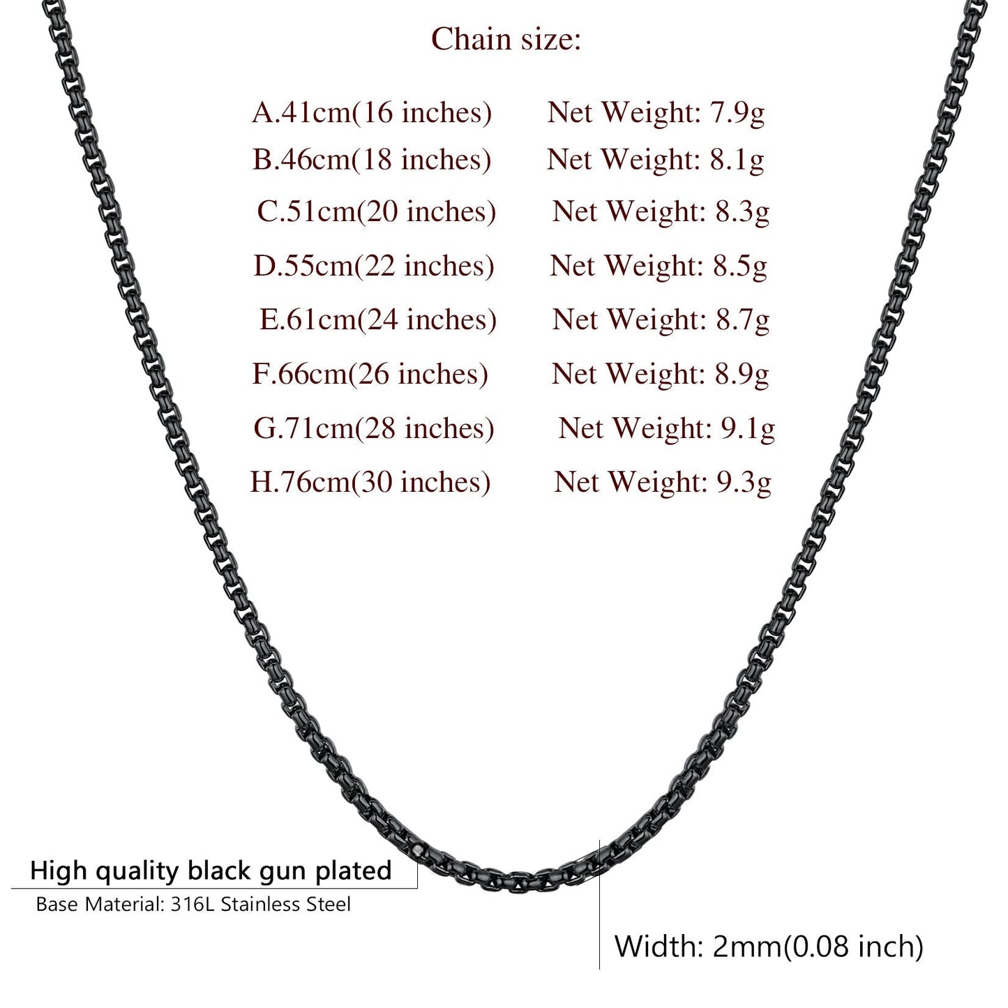 2mm Stainless Steel Rolo Cable Chain Necklace for