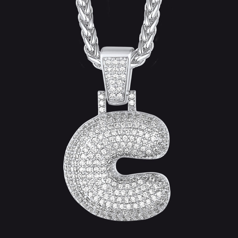 Diamond Bubble Letter Initial Necklace for