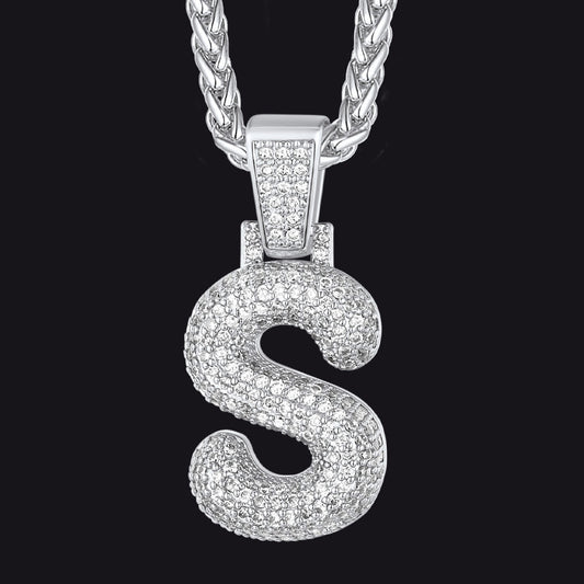 Diamond Bubble Letter Initial Necklace for